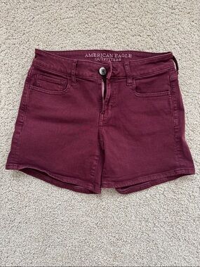 American Eagle Outfitters Maroon Midi Denim Shorts (Size: 4)